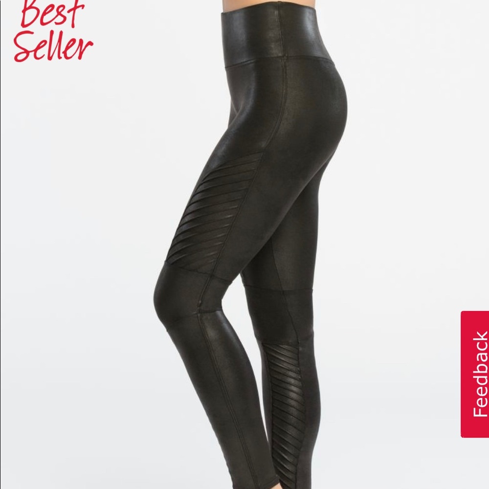 Spanx faux leather moto leggings.